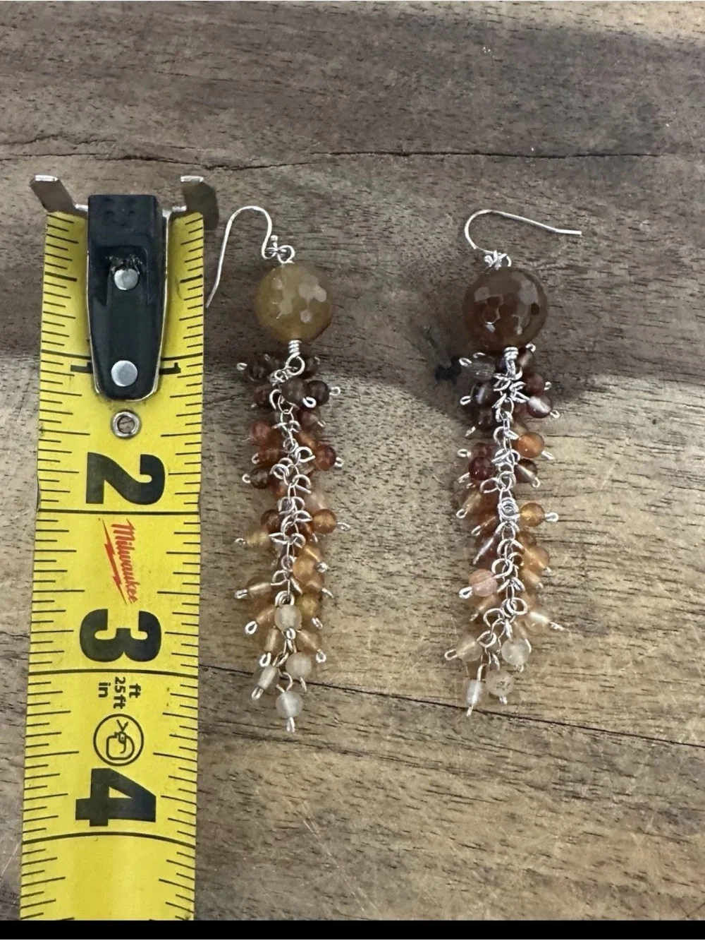 Handcrafted Brown and Amber Bead Cascade Earrings